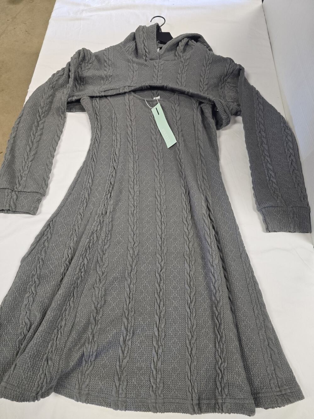 DRESSFO Gray Long Sleeve Hooded Sweater Dress W/ Pullover Crop Top Sz.8 L